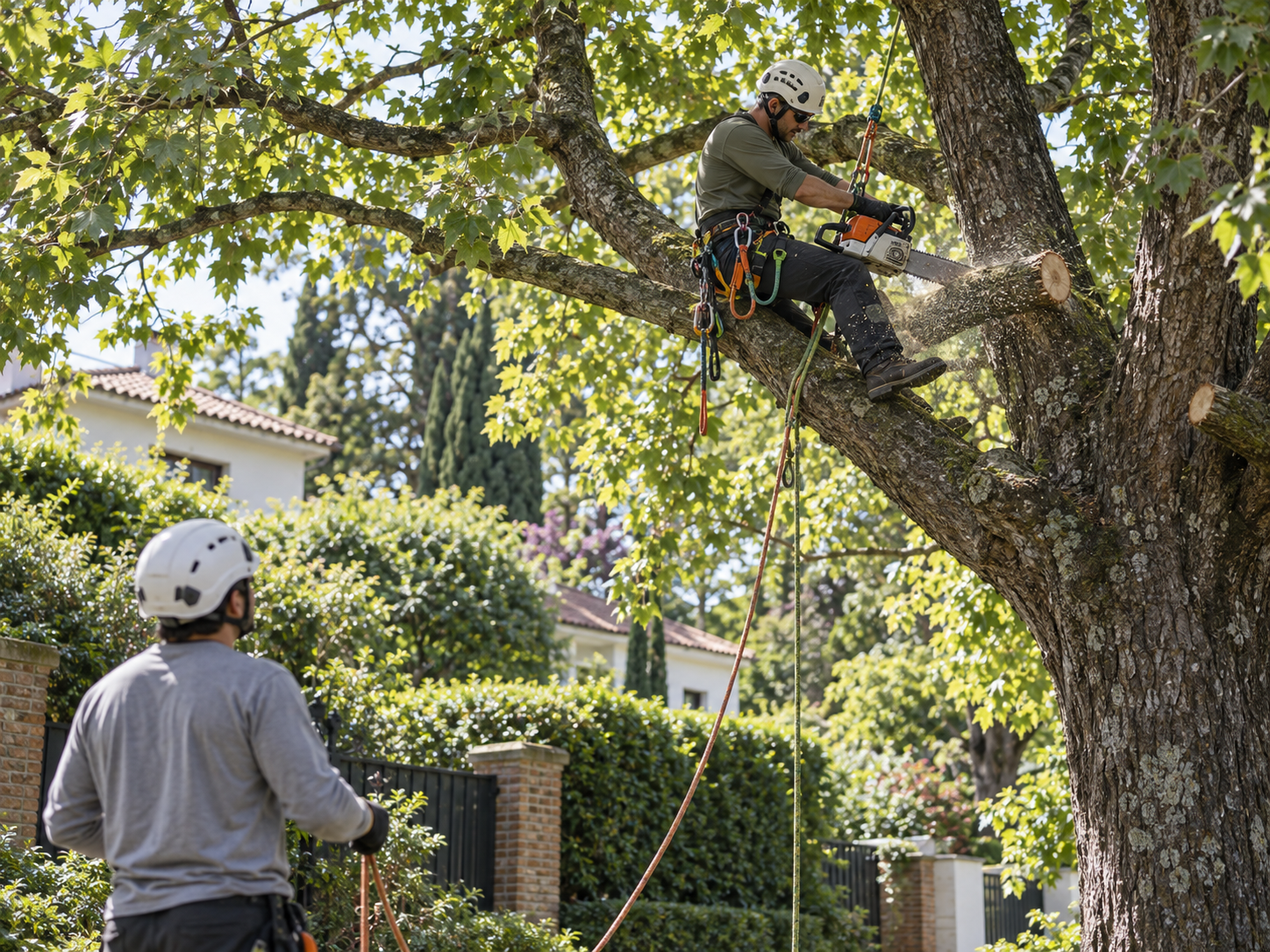 Imagen ilustrativa: arborista realizando poda de forma segura